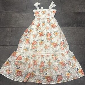 By the River Anthropologie Maxi Dress Sleeveless Floral Roses Large Ivory Multi